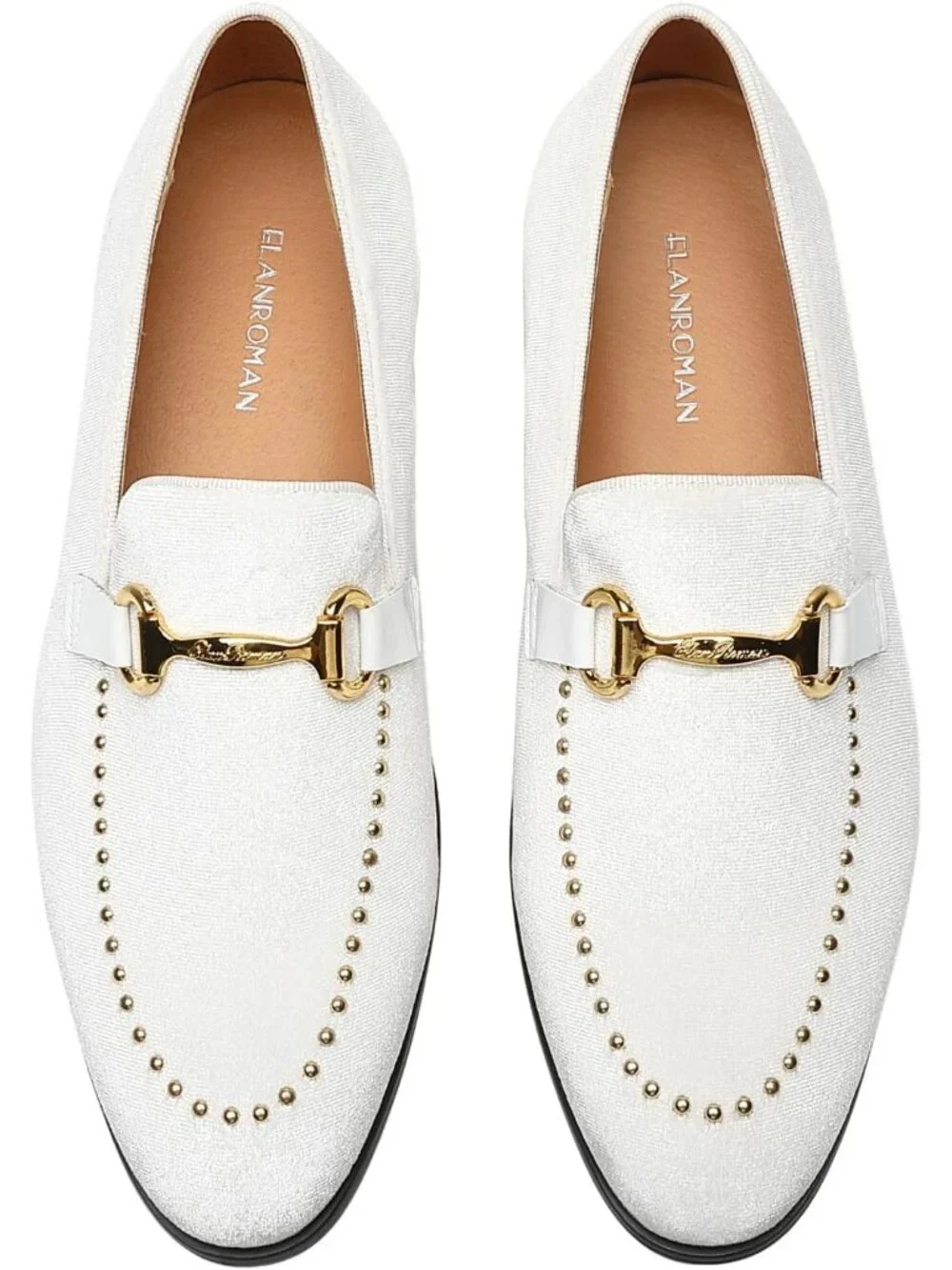 Men's White Velvet Patent Leather Studded Loafers Wedding Prom Party Shoes